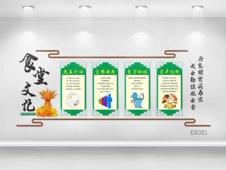 绿色中国风食堂文化校园学校餐厅食堂文化墙